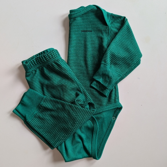 Green Striped Baby Base Layer/Long Underwear - Picture 1 of 6